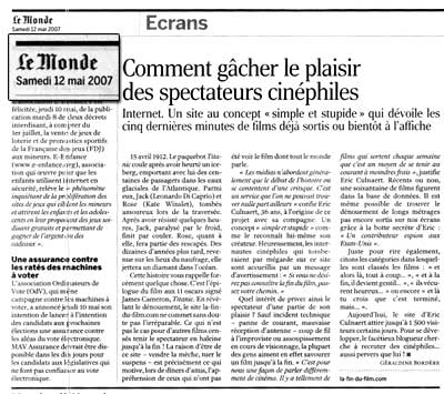 La fin du film - article du 12 mai 2007 dans Le Monde